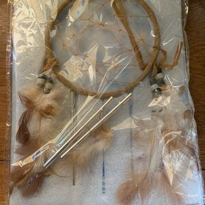 Tan Dreamcatcher with Feathers and Silver Accents